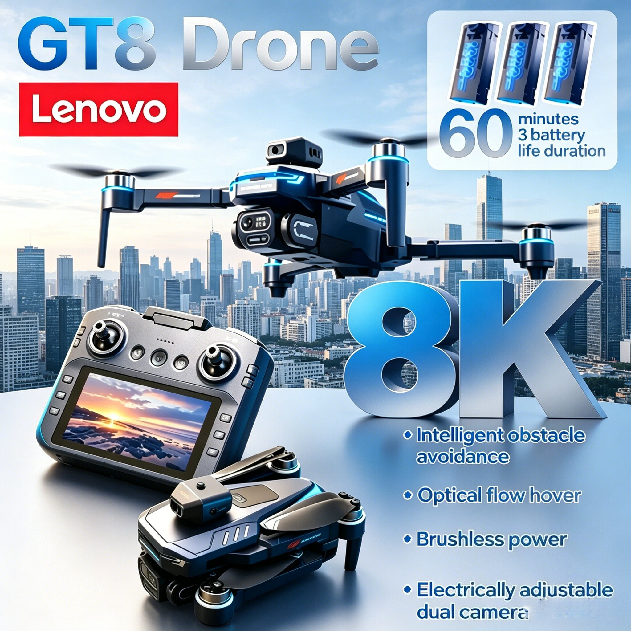 Drone Gt8 Rc - Lenovo GT8 8K HD Dual Camera